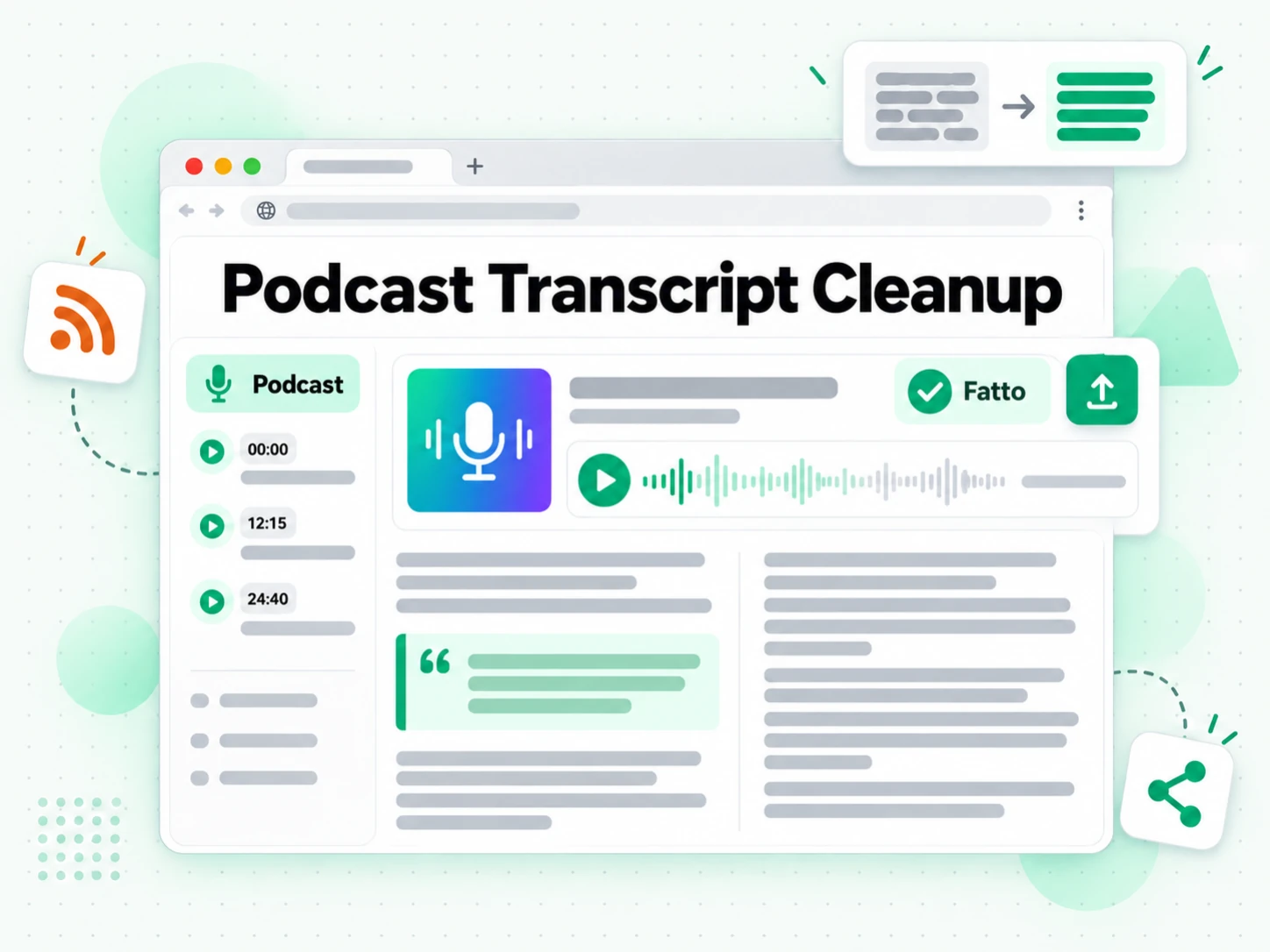 Podcast Transcript Cleanup: trascrizione di un podcast pulita prima della pubblicazione