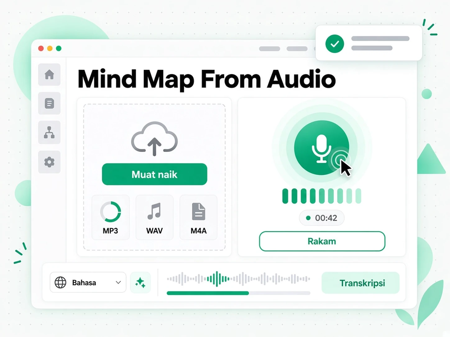 Peta Minda daripada Audio: memuat naik fail audio ke penjana peta minda audio