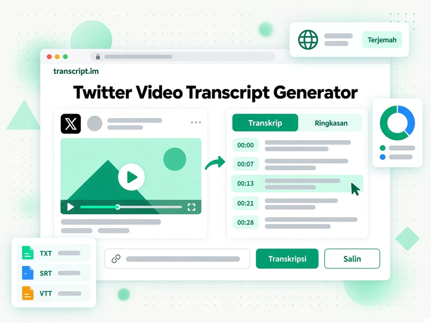 Penjana transkrip video Twitter dengan URL status awam dan transkrip bertimestamp