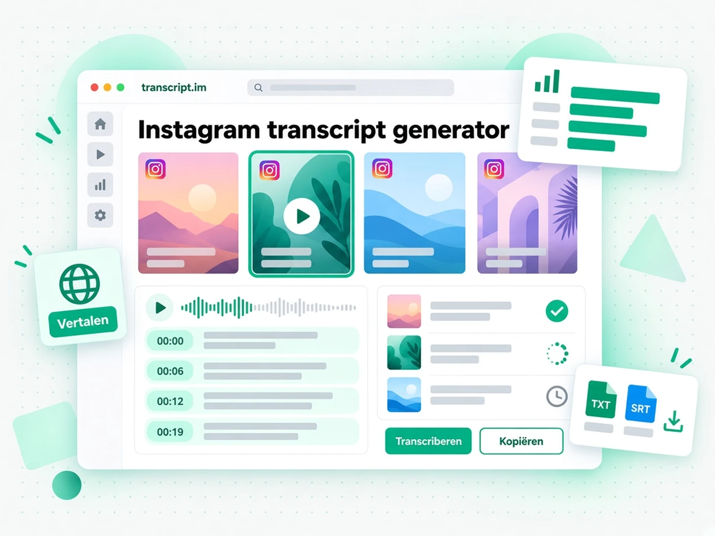 Instagram transcript generator: een Reel omzetten in een transcript met tijdstempels