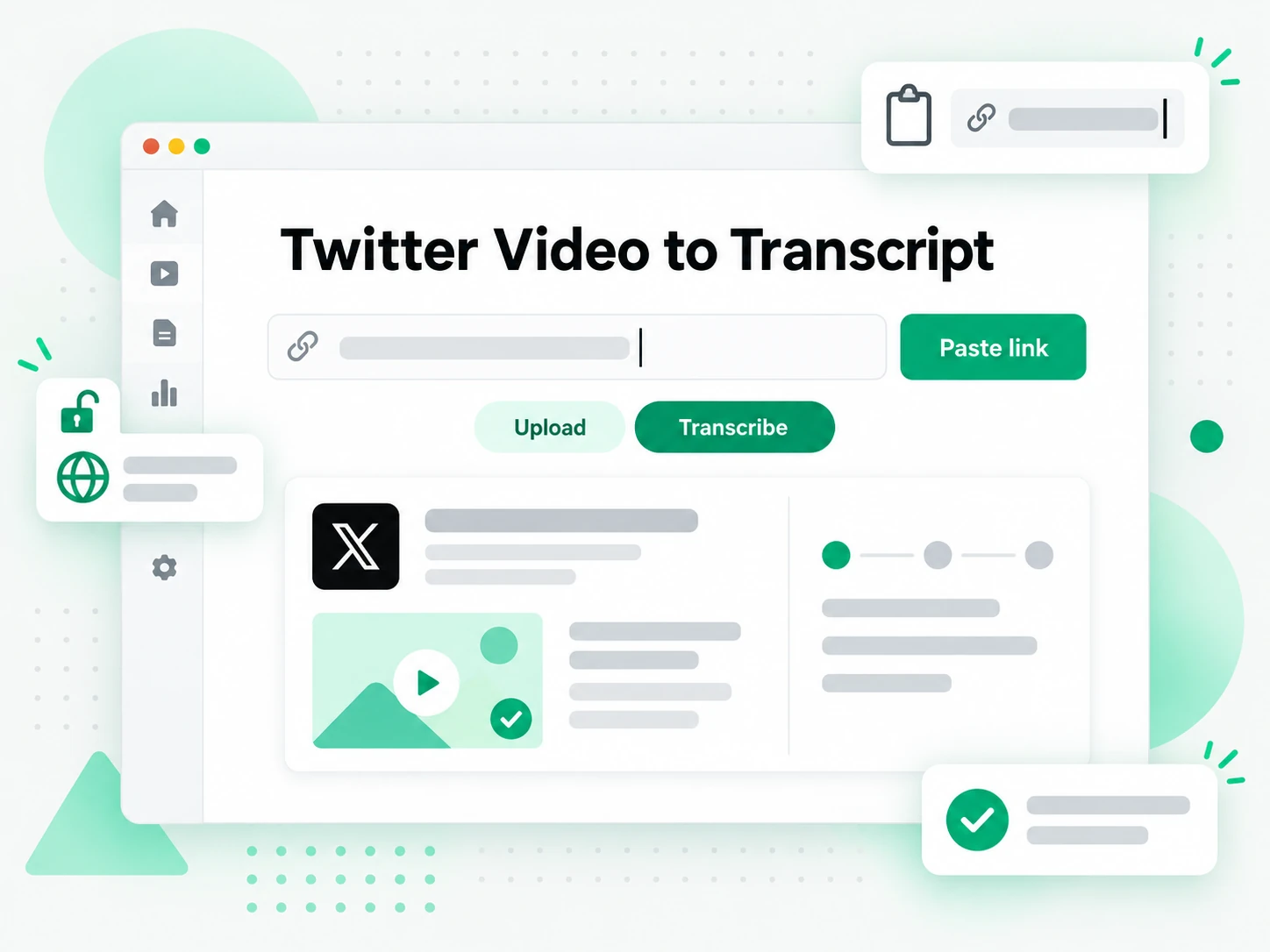 Twitter Video to Transcript: public Twitter status URL entered in the Twitter video transcript generator