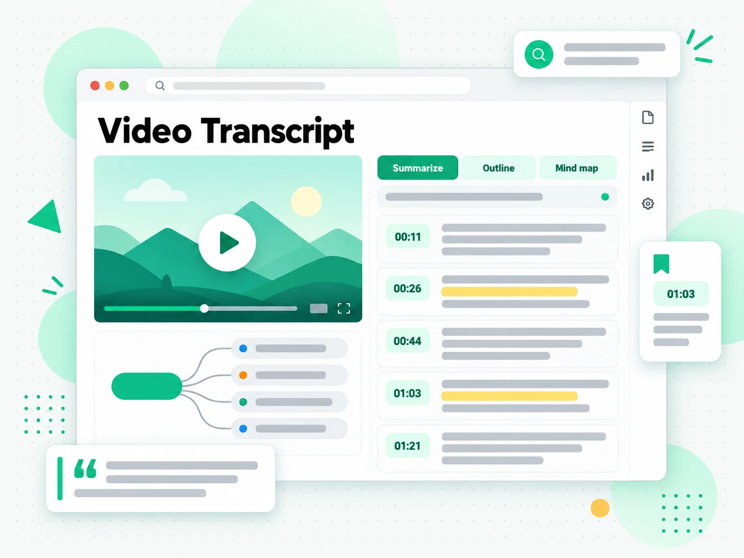 Summary, outline, and mind map generated from a video transcript