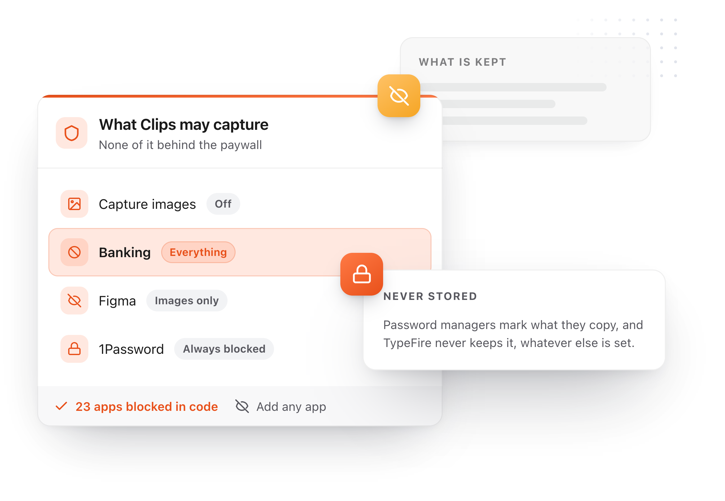 The clipboard capture controls: image capture, per-app rules and the screenshot switch