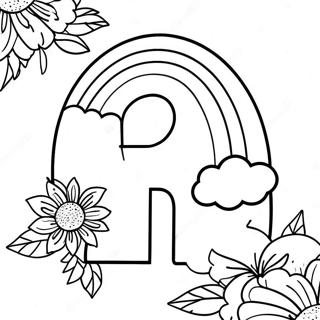 Página para colorear de la letra R arcoíris