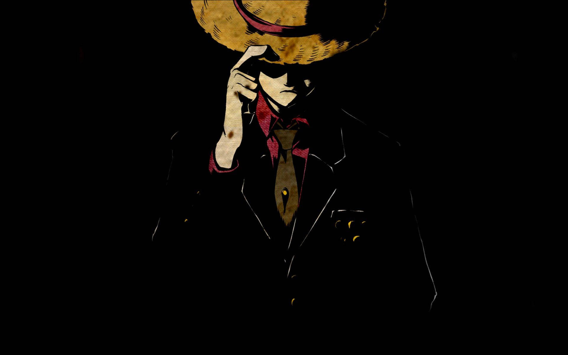 Personaje de anime con sombrero de paja y traje en silueta oscura