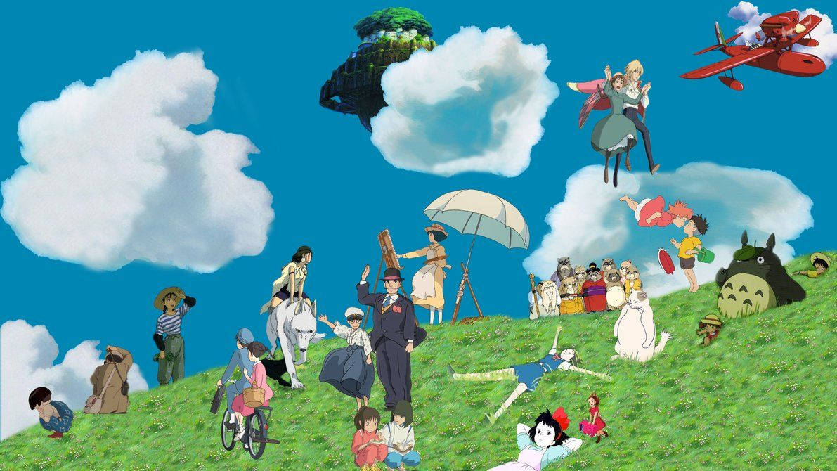 Personajesde Ghibli En La Colina Fondo de pantalla