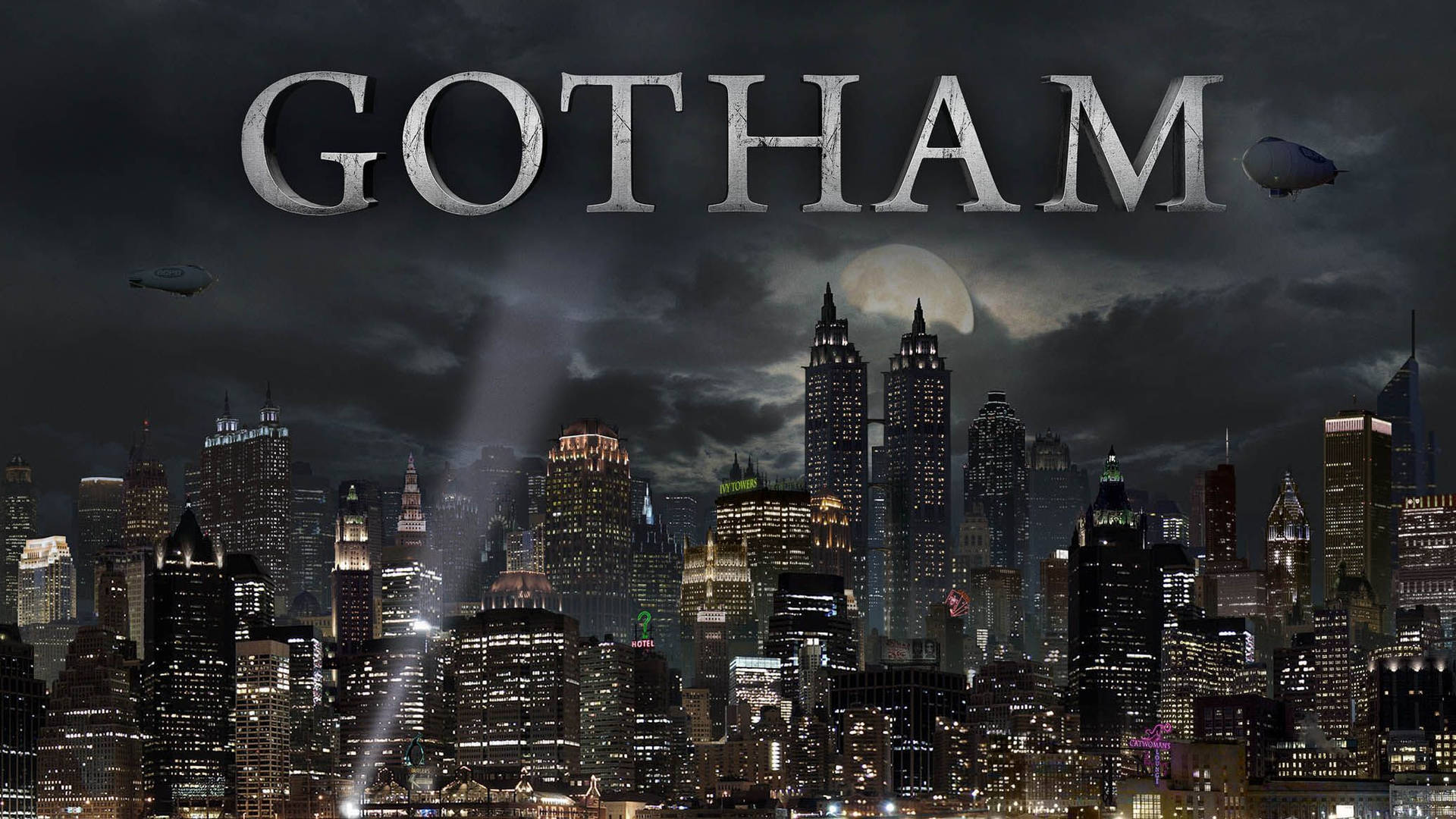 Gotham Bylandskap Om Natten Bakgrunnsbildet