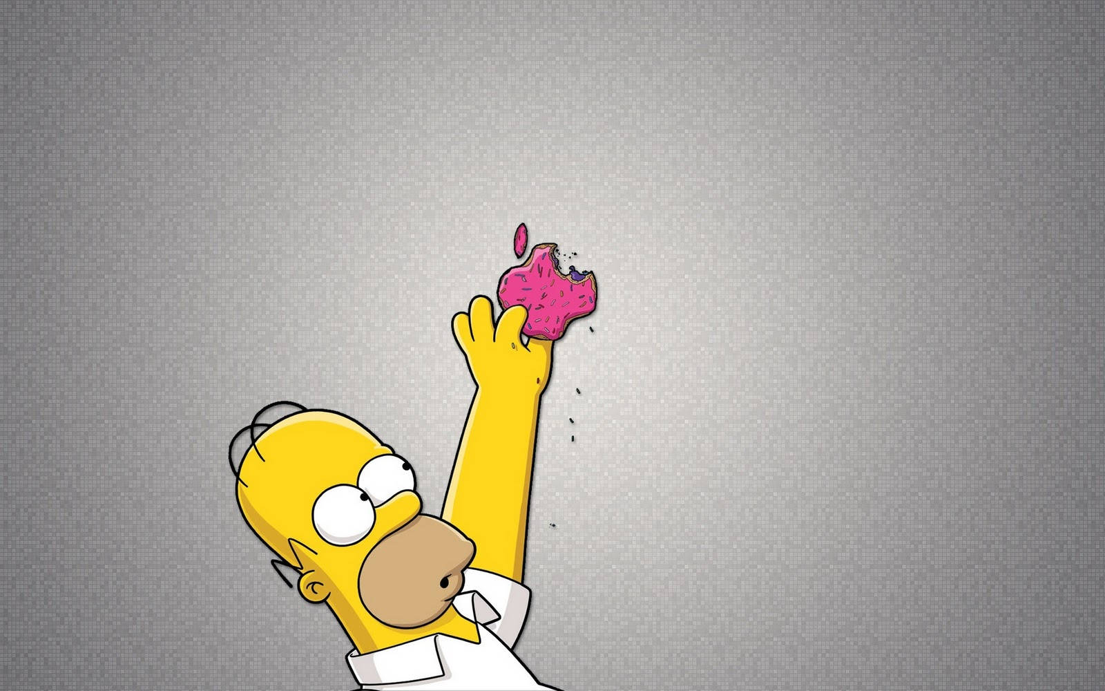 Homer Simpson segurando um donut rosa glacê com uma expressão feliz.