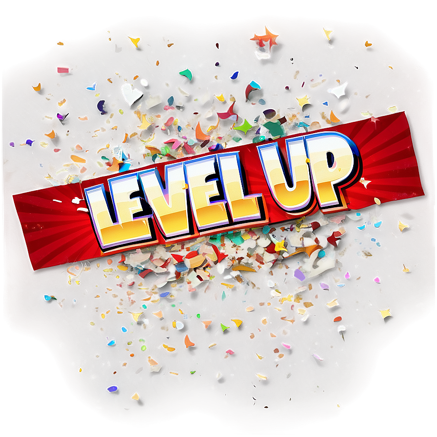 Level up -teksti värikkäällä konfettiräjähdyksellä digitaalisessa taidetyylissä. — 1125x2436 Taustakuvat