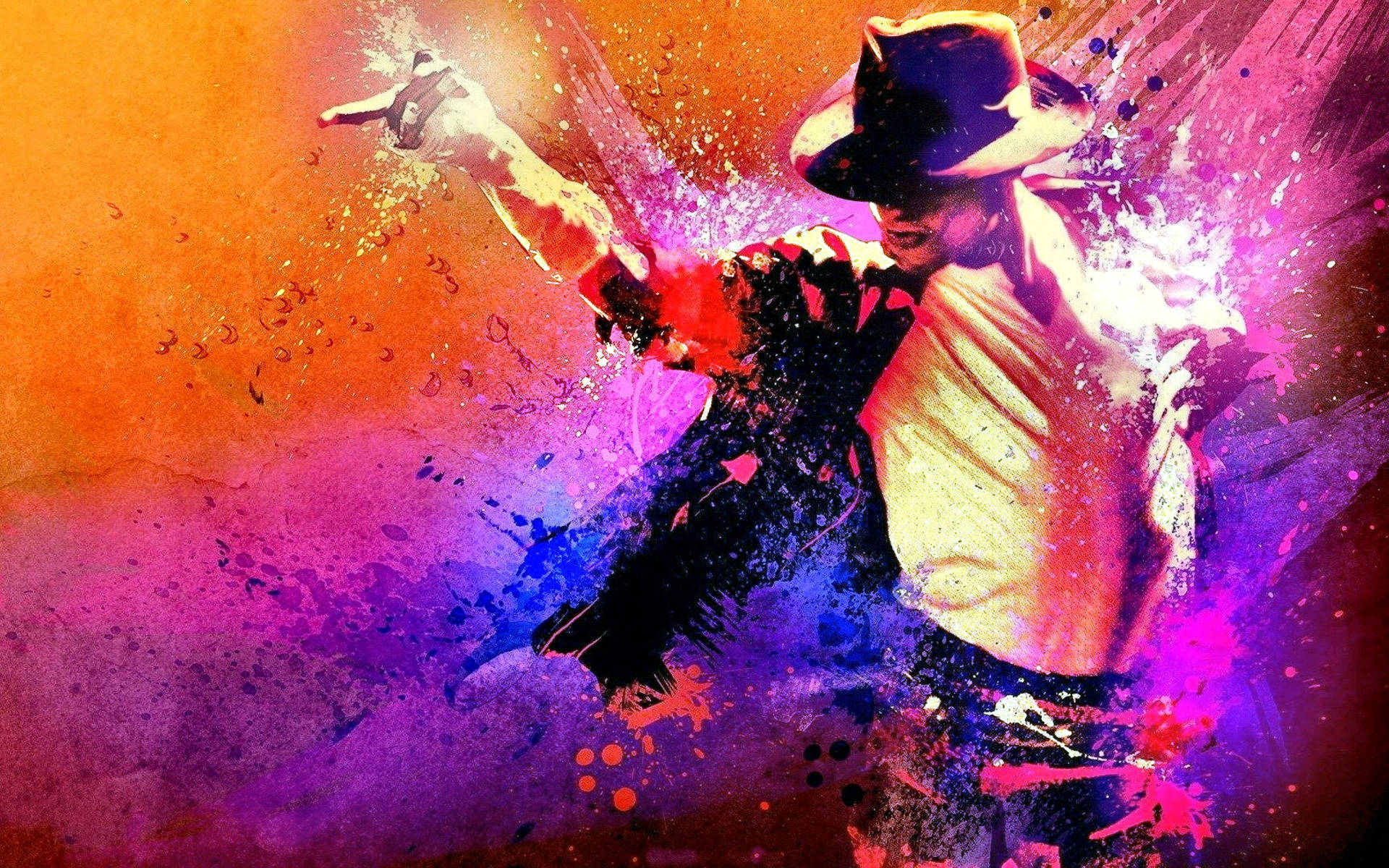 Ein Tänzer in einem Cowboyhut, umgeben von bunten Farbspritzern. — Musik Wallpaper