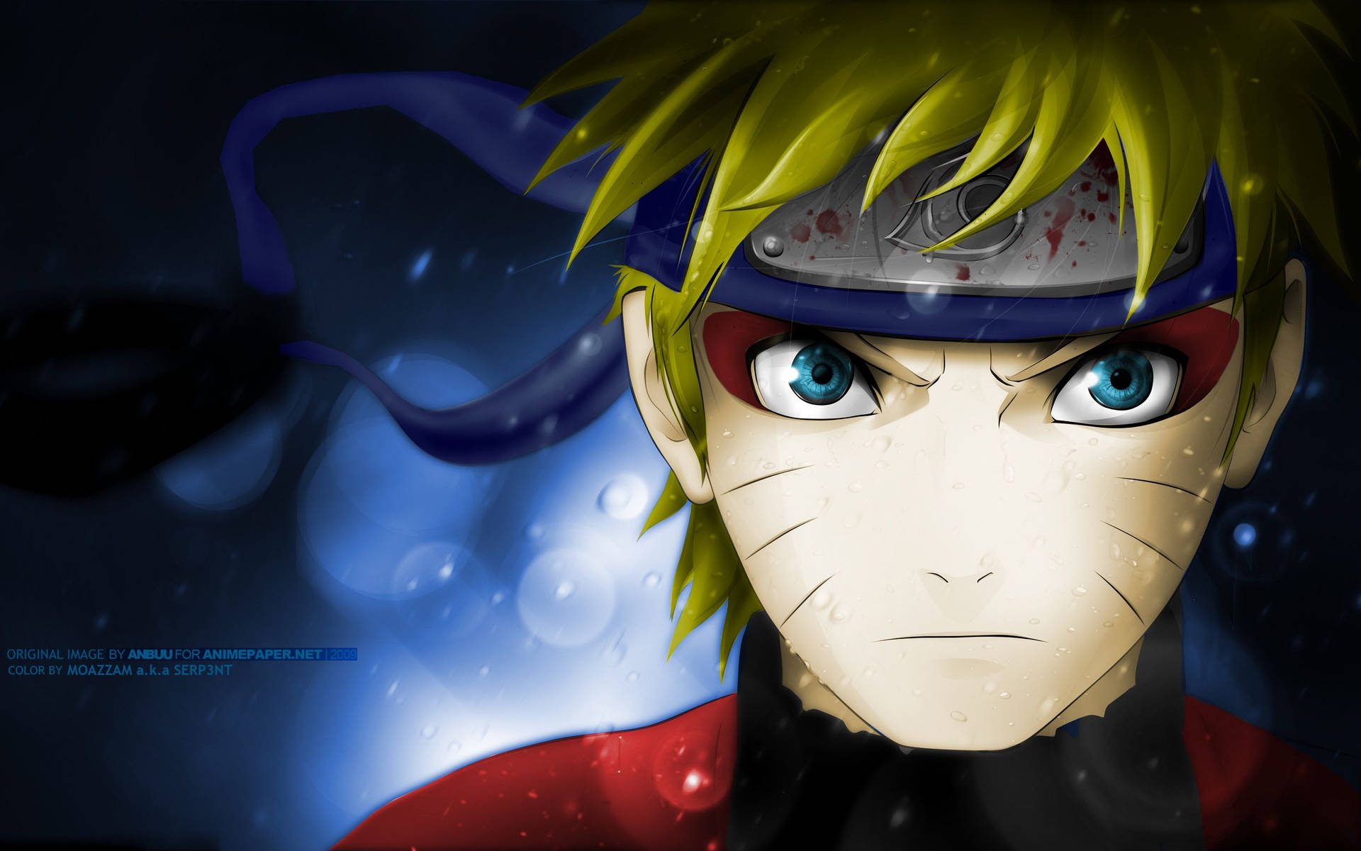 Anime character with blonde hair and blue eyes wearing a headband