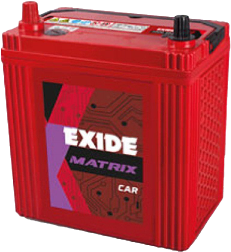 Uma bateria de carro Exide Matrix vermelha com marca e detalhes do modelo visíveis na lateral. — Pilha Papéis de Parede
