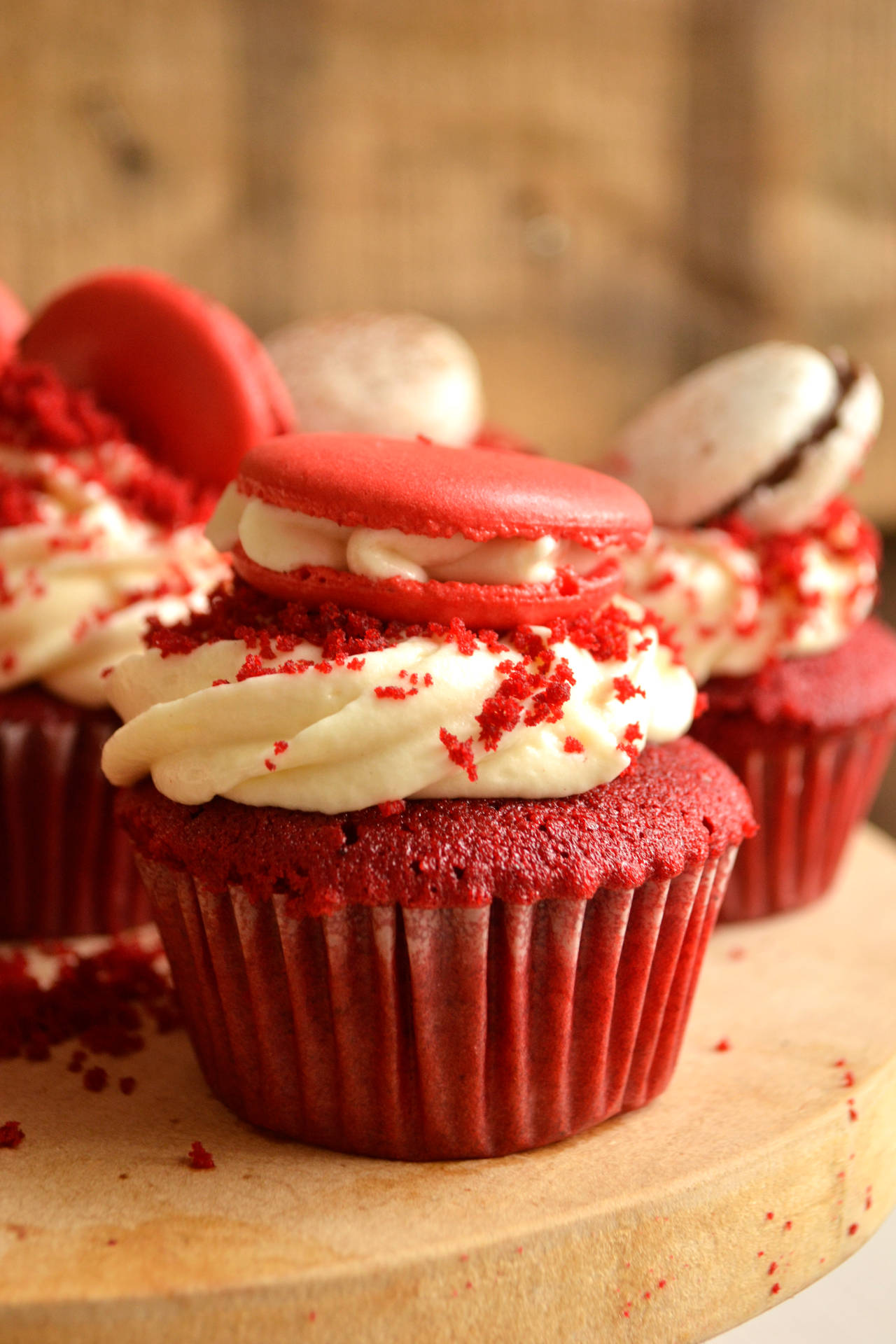 Rød fløyel macaron cupcake wallpaper