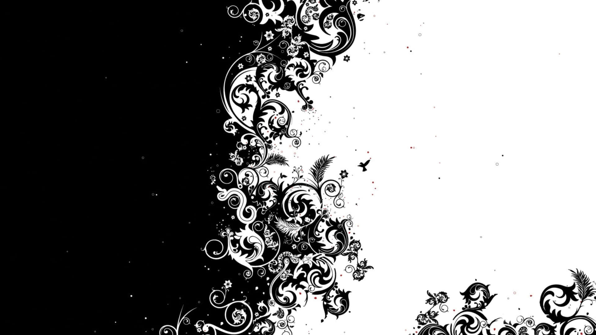 Pusaran hias hitam putih membentuk batas dekoratif diagonal. — Hitam dan Putih Sederhana Wallpaper
