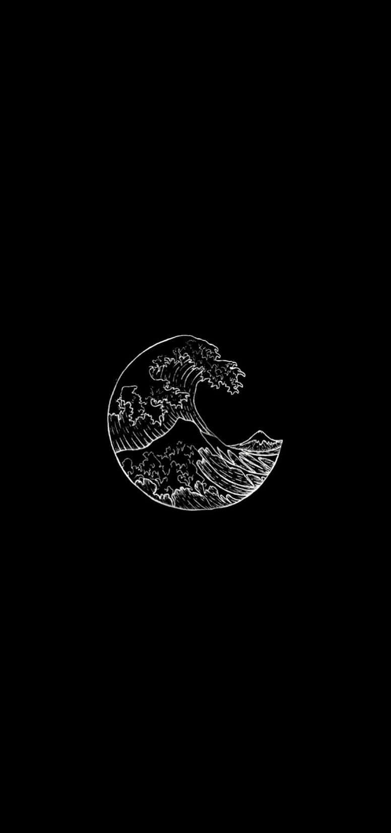 Bulan sabit seni garis putih berbentuk gelombang di latar belakang hitam — Hitam dan Putih Sederhana Wallpaper