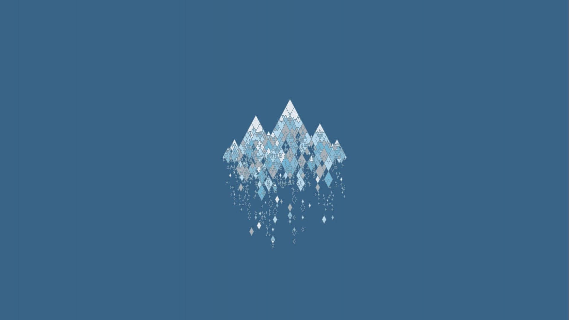 Abstract mountain range composed of blue and white diamonds on teal background