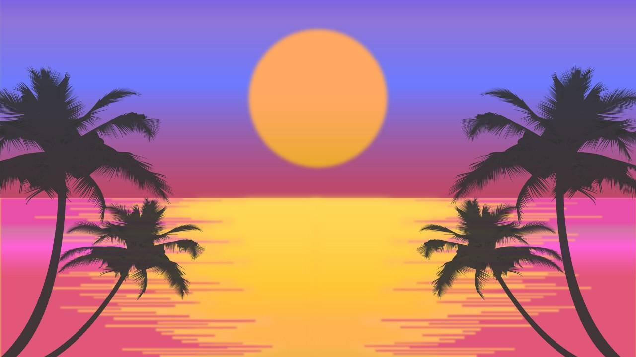 Atardeceren La Playa Estilo Art Deco Fondo de pantalla