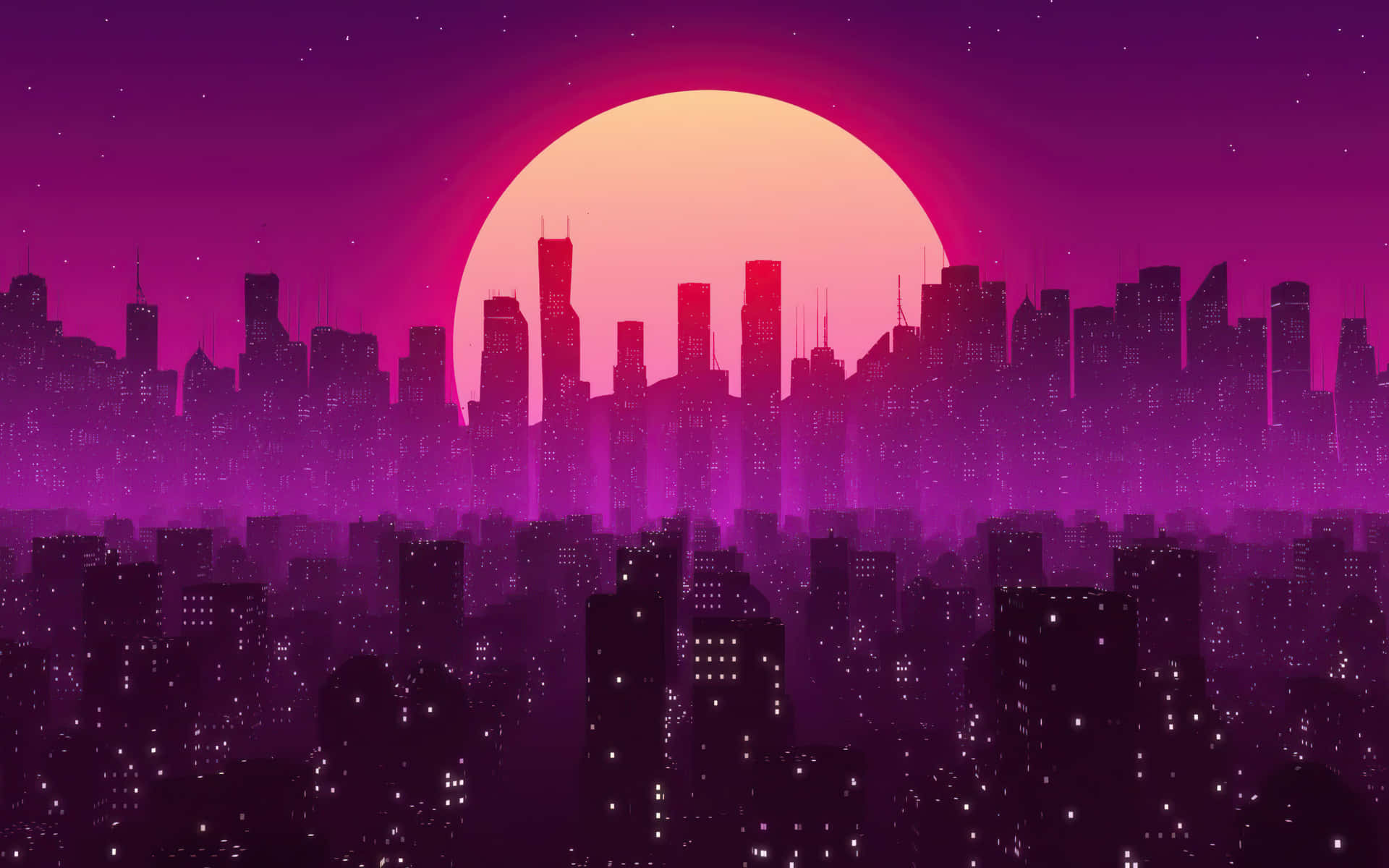 Lilla Nat Skyline Vaporwave Baggrund