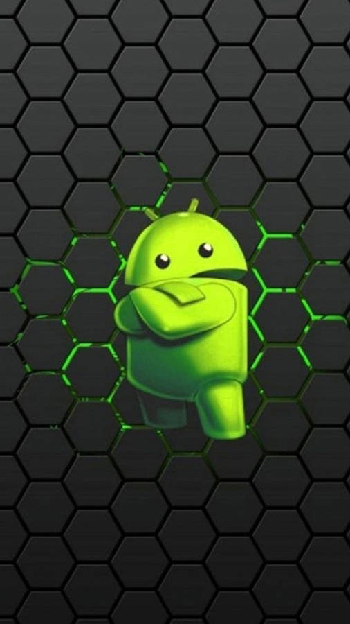 Groene android pictogram in 3D achtergrond.