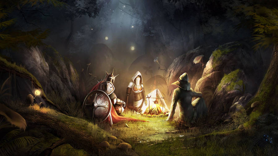 1920x1080 fantasy, video games, forest, fire, armor, Trine, artwork, warriors