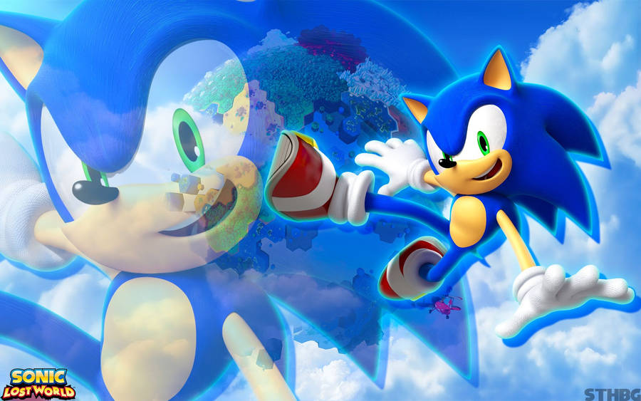 Bakgrunnsbilde av den dynamiske blå piggsvinet Sonic i spillet Sonic Lost World.