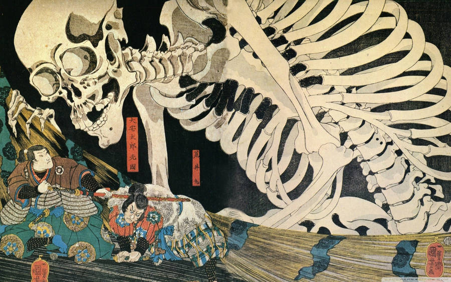 Giant Skeleton Japansk Kunst bakgrunn