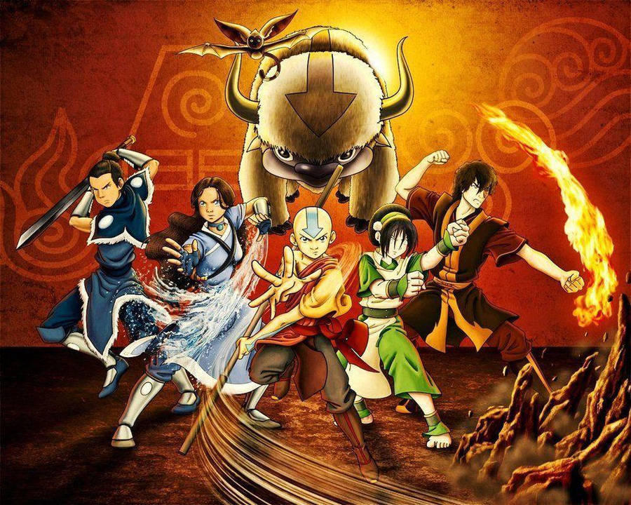 Personnages d'Avatar Le Dernier Maître de l'Air posant ensemble.