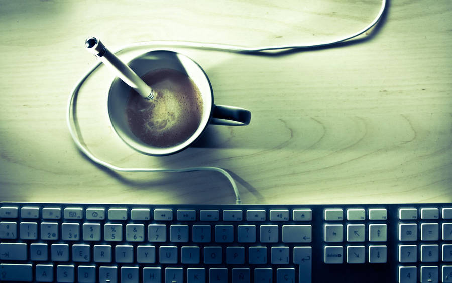 Preview wallpaper coffee, keyboard, desk