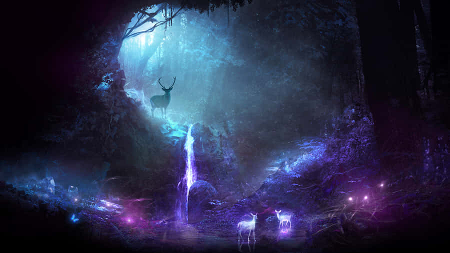 Bosquemístico con ciervo morado