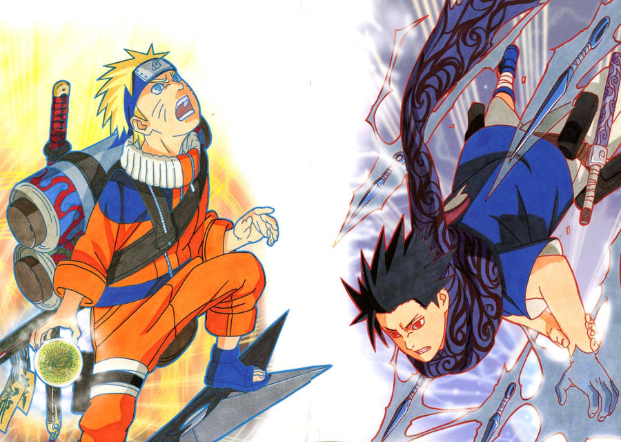 Naruto and Sasuke Chakra training with shuriken and kunai. 