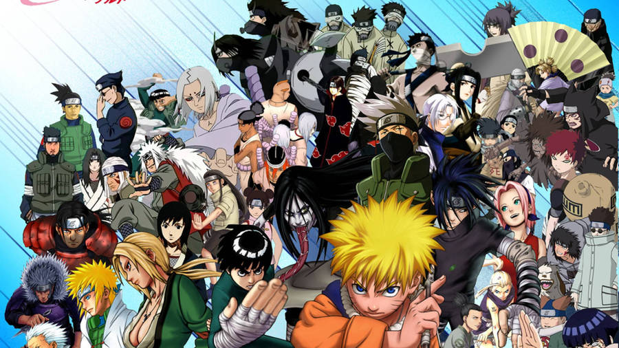 Naruto Shippuden karakterer, Kakashi, Sakura, Sasuke, Gaara, Itachi, Hinata, Tsunade, Jiraiya.