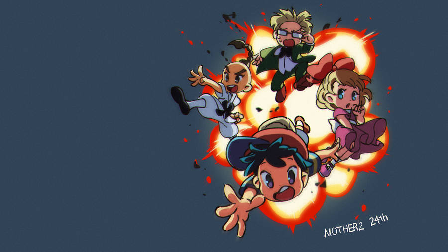Earthbound Løper Fra Eksplosjon Bakgrunn