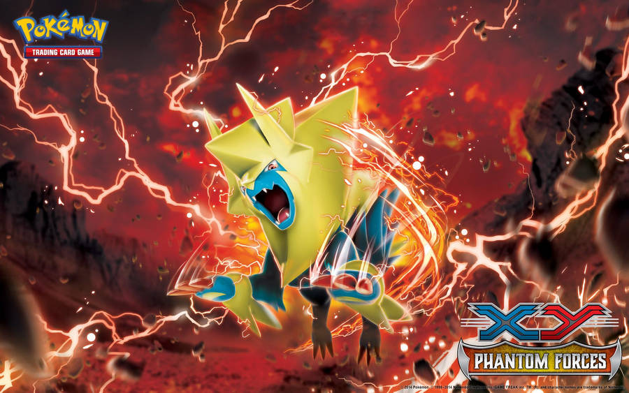 Pokemon karakter springend in rode bliksem.