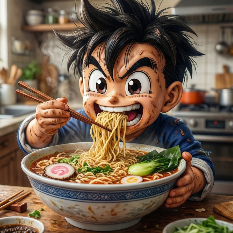 Chibi Goten geniet van ramen