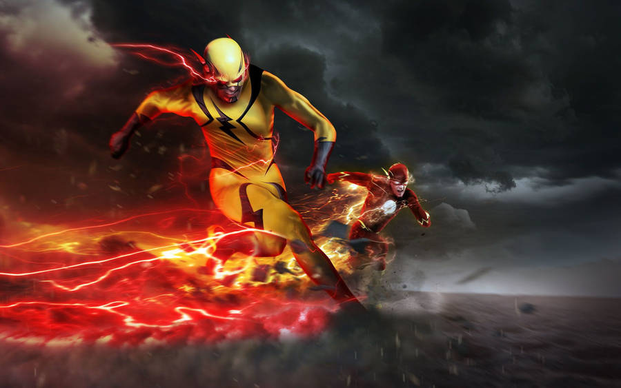 The Flash rent achter Reverse-Flash aan met hoge snelheden HD wallpaper.