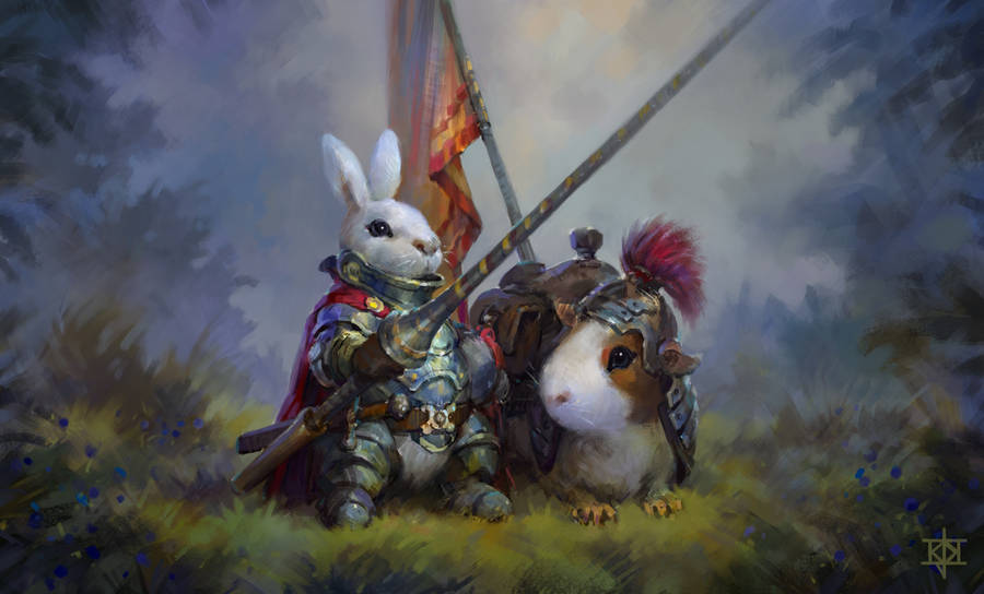 Preview wallpaper rabbit, guinea pig, knights, art