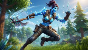Crystal Skin Fortnite en l'air avec pioche et éclats