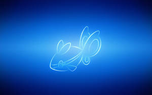 Glowing white fish outline on blue gradient background with diagonal stripes.