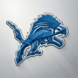 Modern geometric interpretation of the Detroit Lions logo in blue and silver polygons