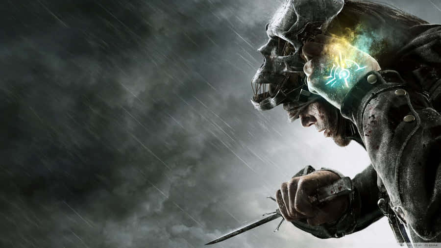 Corvo med glimtende Outsider-mærke Bedste Dishonored 2-baggrund