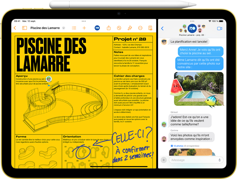 Les apps Pages et Messages en mode Split View sur un iPad.