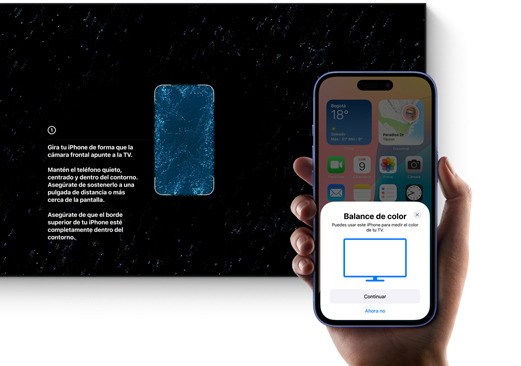 Un iPhone se usa para ajustar el color de un televisor