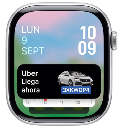 La pantalla de un Apple Watch muestra el widget de la app de Uber