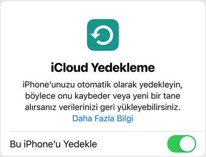 iCloud Yedekleme veri kullanım ekranı