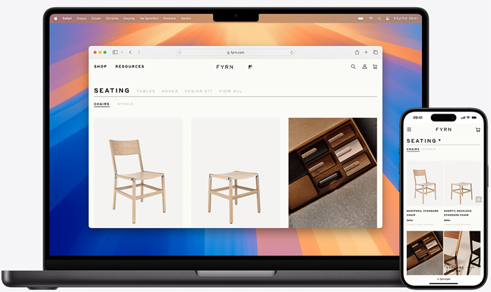 Aynı Safari sayfası açık olan Macbook ve iPhone ekranları