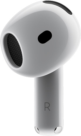 Slušalice AirPods 4 s prednjim prikazom AirPoda, uperene u Stoje ti kao salivene.