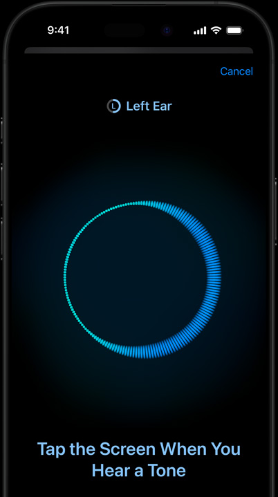 iPhone showing an in-progress Hearing Test
