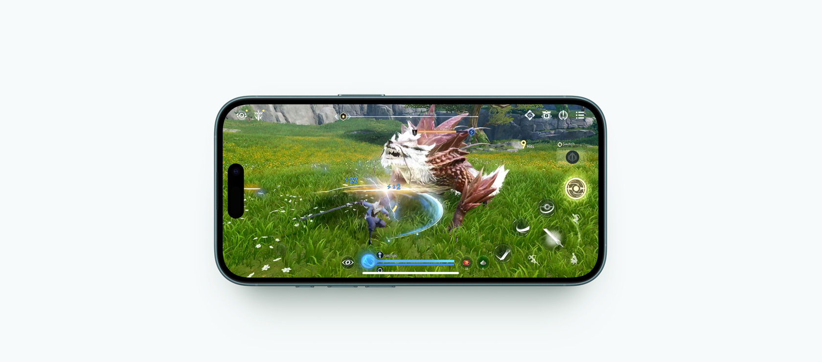 A graphics-intensive video game demonstrating the extended battery life of iPhone 16