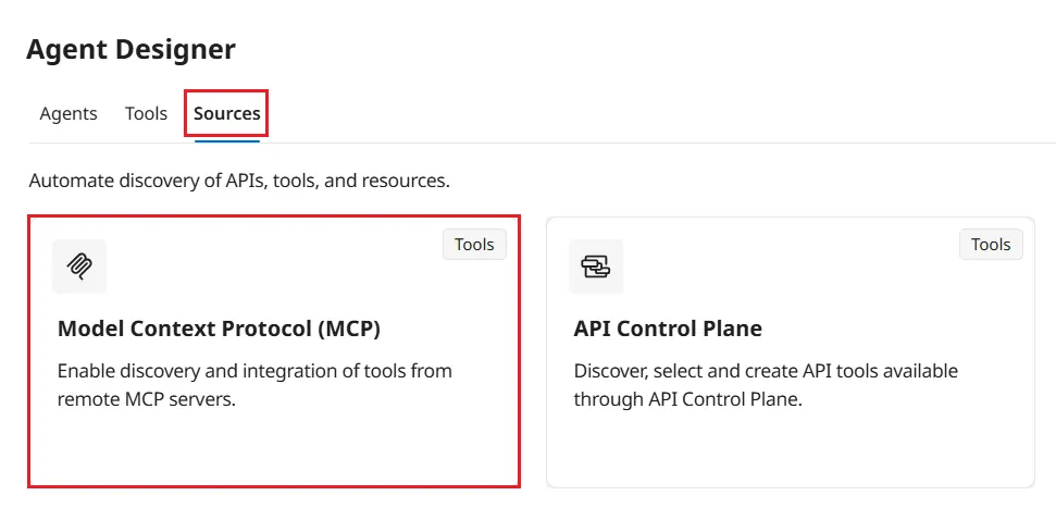 Select Model Context Protocol (MCP) as a source.