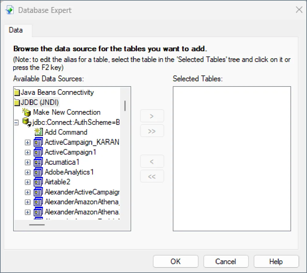 Browsing the available data from Connect AI. Browsing the available data from Connect AI.